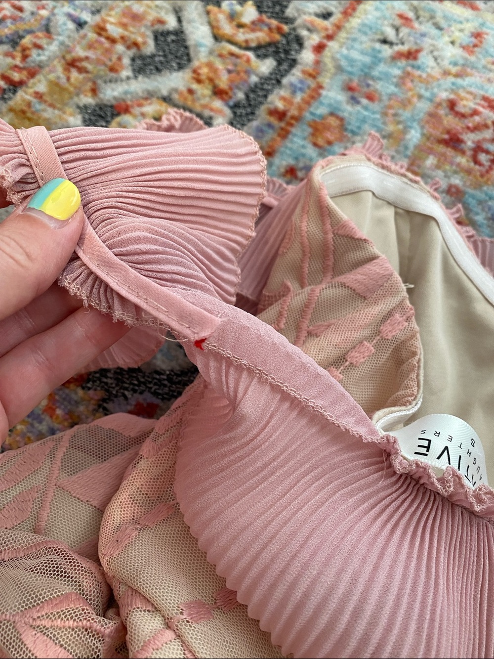 Pink Ruffled Embroidered Mini Dress - Picture 4 of 4
